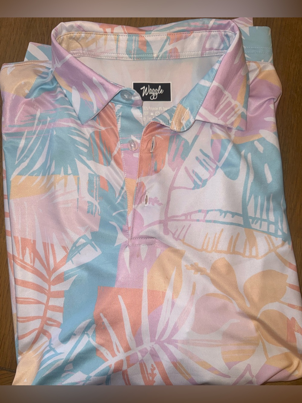 Waggle Men’s Pastel Leaf Print Polo - Multi Pink/Blue
